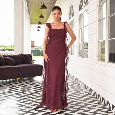 Merlot Ruffle Cascade Gown