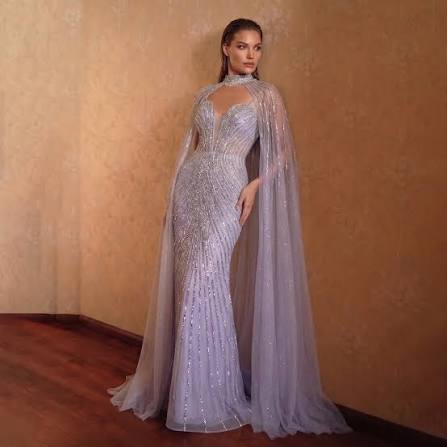 Lilac Crystal Cape Gown