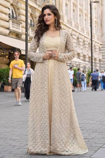 Ivory Chikan Jacket Gown