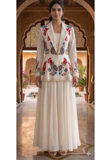 Ivory Floral Jacket Gown